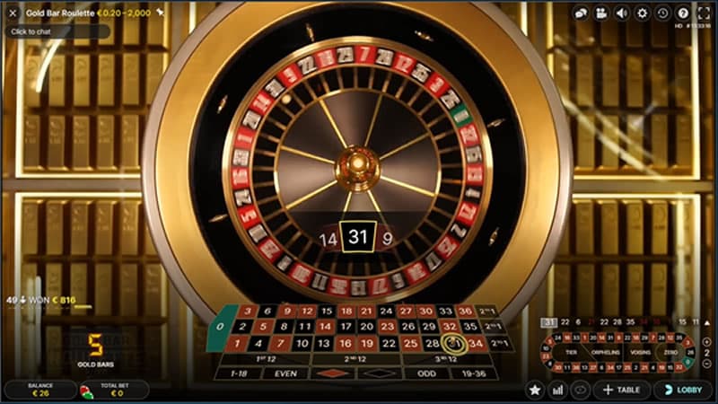 Gold Bar Roulette Evolution Gaming